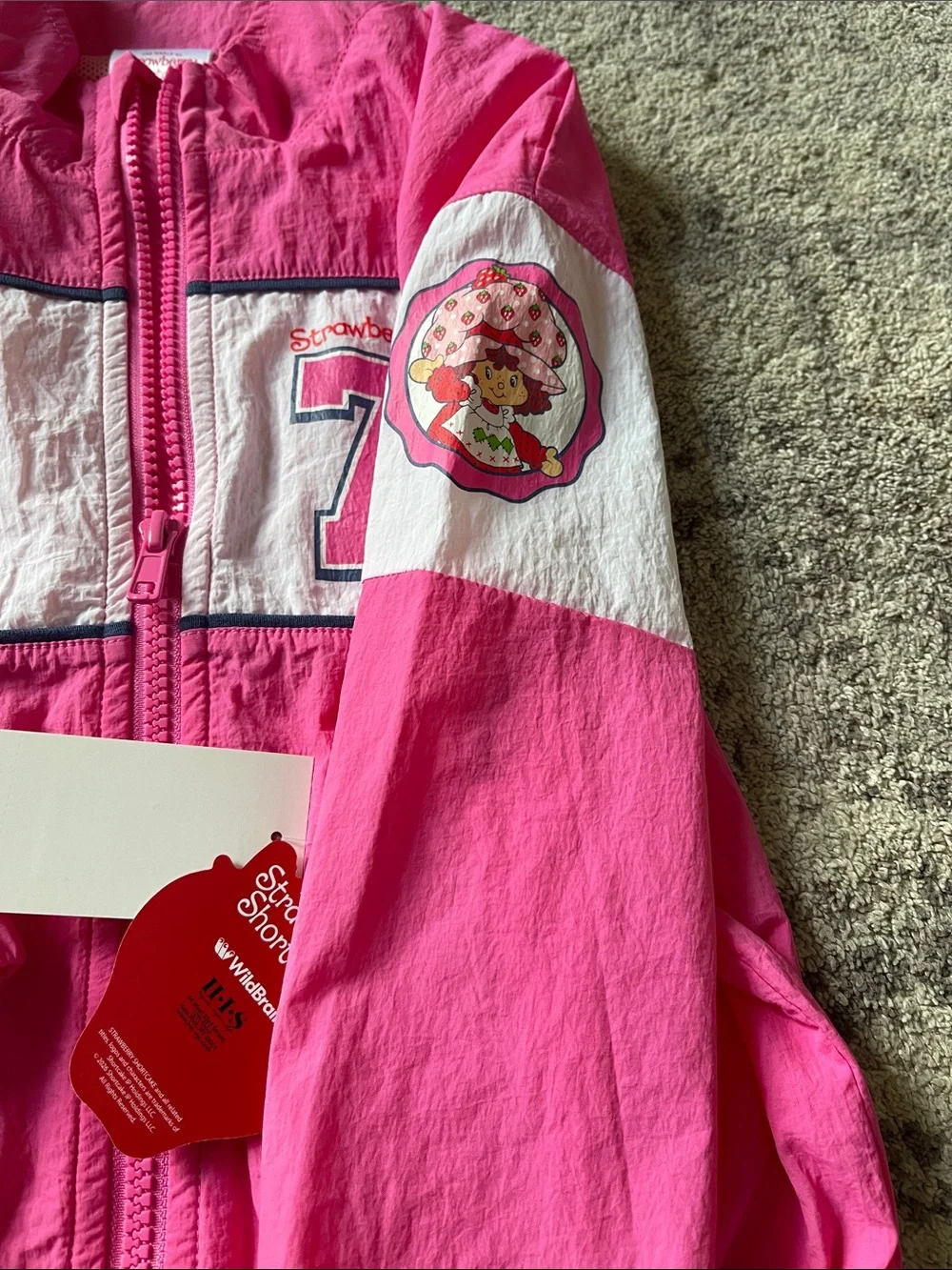 NWT Strawberry Shortcake Girls Pink Windbreaker Jacket Lightweight Zip Coat